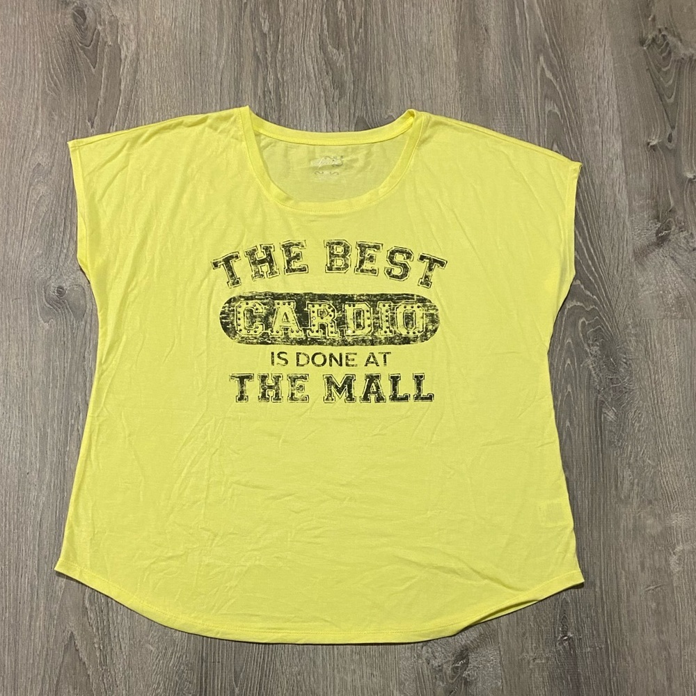 Style & Co Yellow Graphic Tee | “The Best Cardio Is Done At The Mall” | Size 0X - Picture 2 of 3